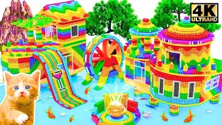 Make Double Rainbow Water Slide In Slope Mansion Has Glass Elevator & Fish Pond From Magnetic Balls