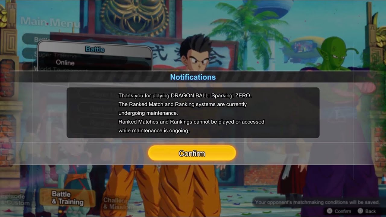 DRAGON BALL: Sparking! ZERO Notifications, Maintenance Ranked Match & Rankings