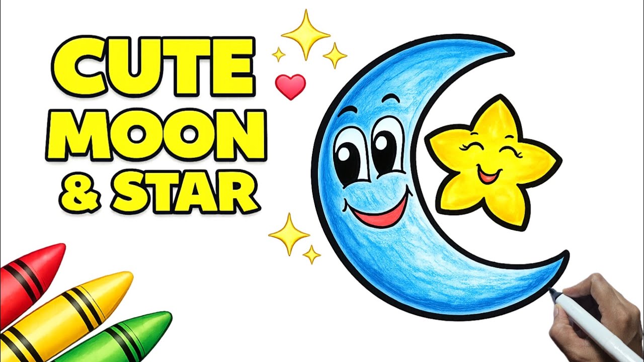Cute Moon & Star Drawing 🌙⭐ | Easy Drawing for Kids