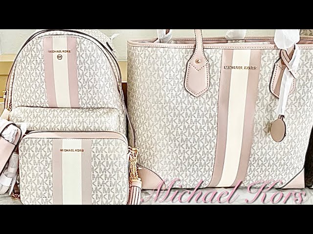 Michael Kors Eva Large Logo Stripe Tote Vanilla MK Signature