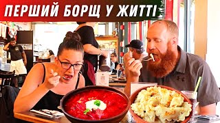 Americans try Ukrainian food at Ukrainian restaurant "Veselka" in New York City