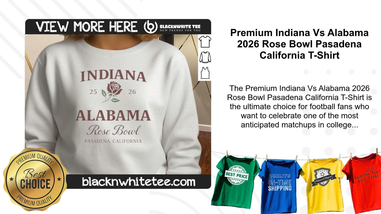 Premium Indiana Vs Alabama 2026 Rose Bowl Pasadena California T-Shirt