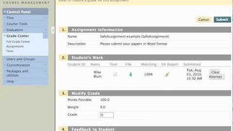 Blackboard 9: Grading SafeAssignments online