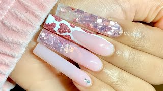 Famous ROSE GOLD VALENTINES NAILS✨| How to Glitter Ombre with Polygel + Encapsulated glitter Profile