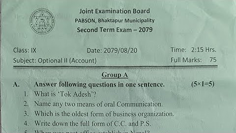 Latest Account Question,Class 9 ,PABSON from 2nd Term Exam 2079