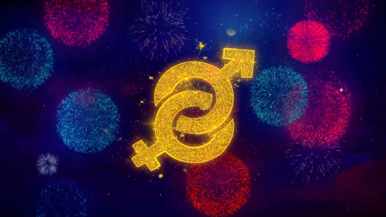 Gender Male and Female Icon Symbol on Colorful Fireworks Particles.