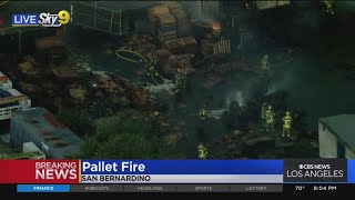 Firefighters knockdown 3 alarm blaze at a San Bernardino pallet yard
