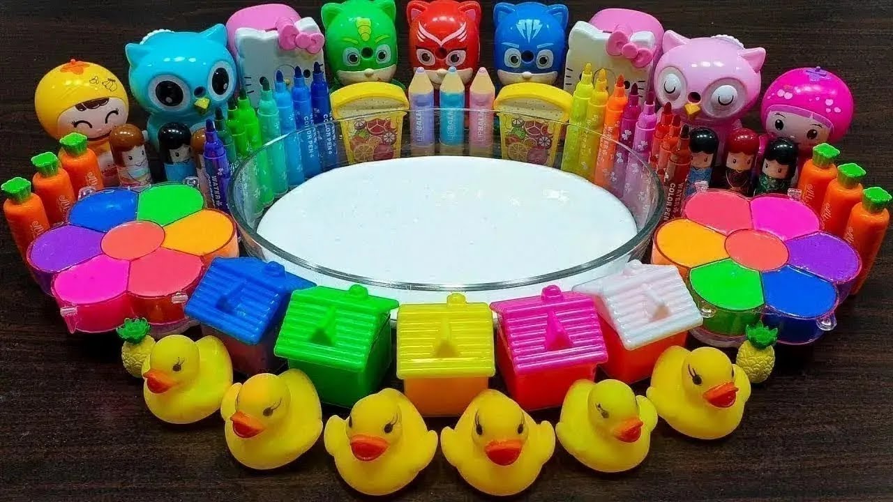 Rainbow slime ! Mixing random things into store-bought slime ! Enjoy slime videos !!!