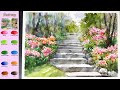Without Sketch Landscape Watercolor - Stairway (color name view, watercolor material) NAMIL ART