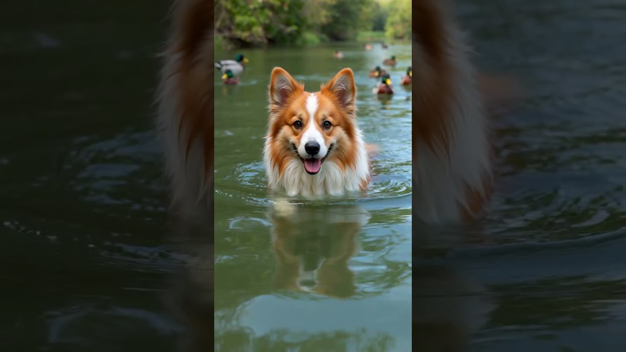 Ducks Teach Dog to Swim 