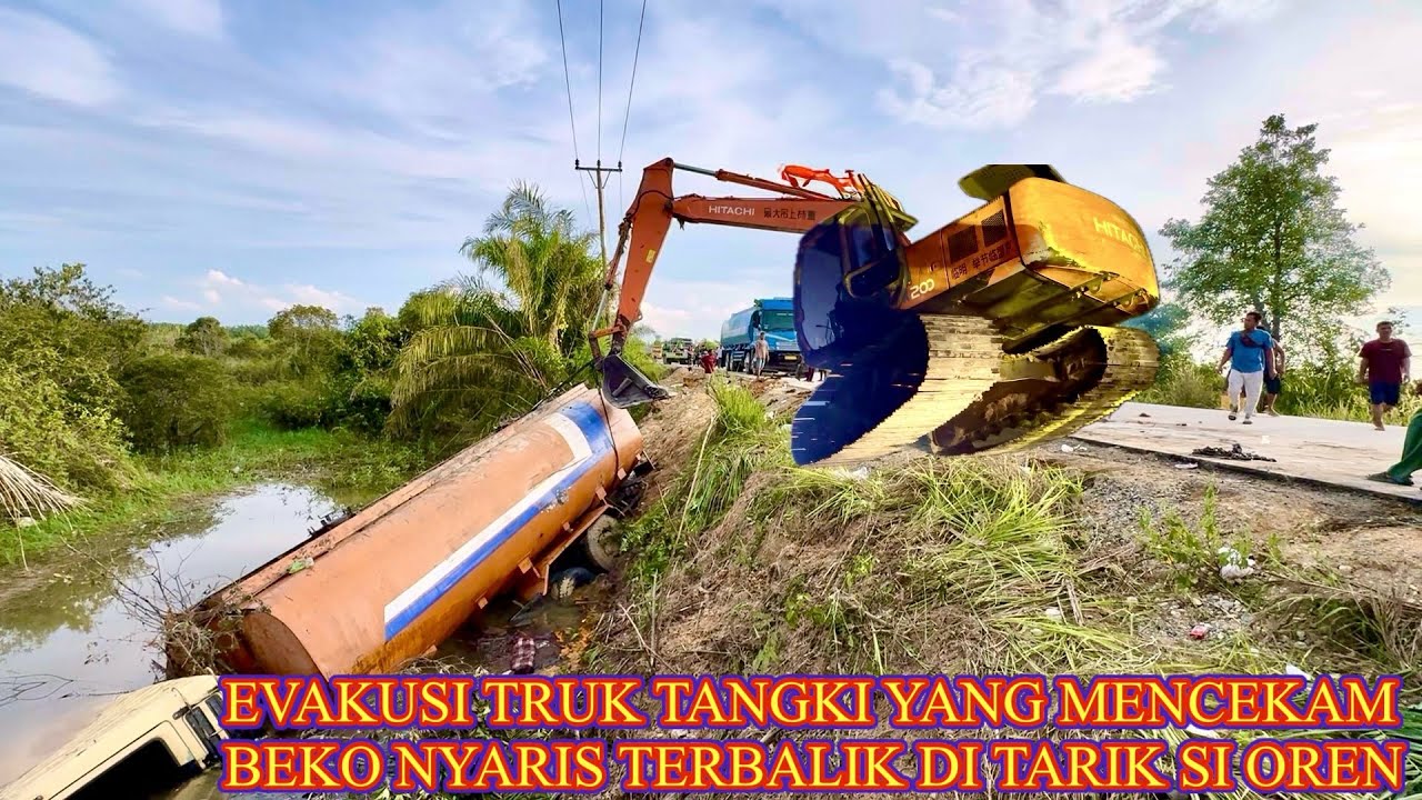 АВТОЦИСТЕРНА ПОПАДАЕТ В РАЗРУШЕНИЕ, ЭКСКАВАТОР ЧУТЬ НЕ ПАДАЕТ ОТ ТЯГИ FUSO