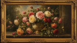 Vintage Rose Garden Still Life | Gold Frame TV Art | 4K Botanical Art Screensaver screenshot 4