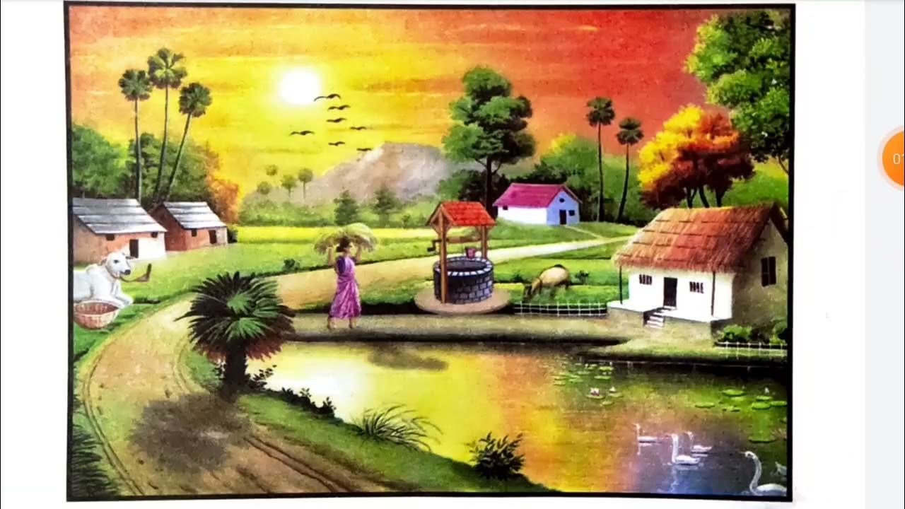 प्राकृतिक दृश्य चित्र// नेचर ड्राइंग/class 9,10,11&12 drawing up board