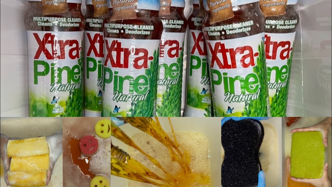 ASMR 7 BOTTLES OF XTRA-PINE with DIFFERENT PLASTIC SPONGES 🧽🧽🧽🧽