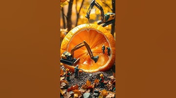 Tiny Workers Carve a Giant Orange 🍊 | Miniature Construction Scene in Autumn #shorts #orange #ai