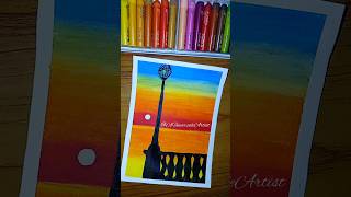 Beautiful Evening view 🌅 | Sunset Scenary | Easy Oil Pastel Painting for Beginners #shorts