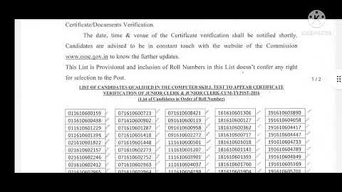 Candidate Qualified in the Computer Skill Test Junior Clerk OSSC