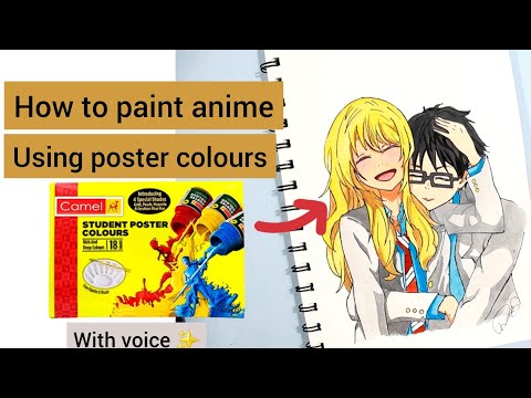 How to paint anime using Camlin poster colours/ Anime painting tutorial #drawingtutorial