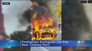 Car Erupts In Flames Near Chelsea Piers