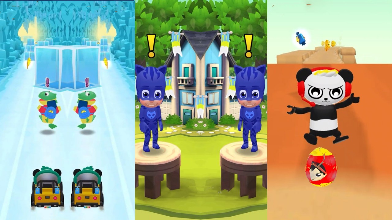 TAG WITH RYAN MIRROR SPY PANDA ORANGE SUV VS TWIN PJ MASSK VS COMBO PANDA EGG EDITION GAMEPLAY