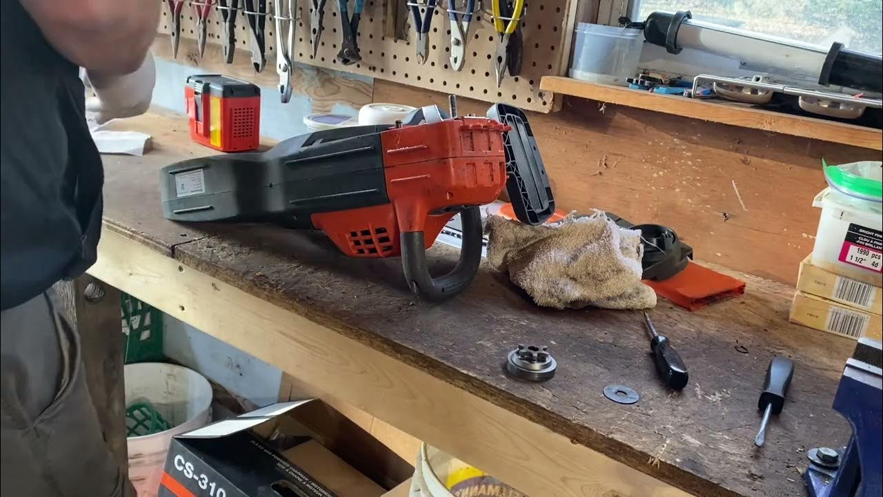 Changing a Husqvarna 120i battery power chainsaw sprocket YouTube