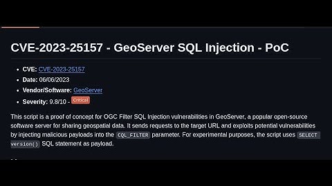 EASY $1500 CRITICAL CVE-2023-25157 - GeoServer SQL Injection - PoC