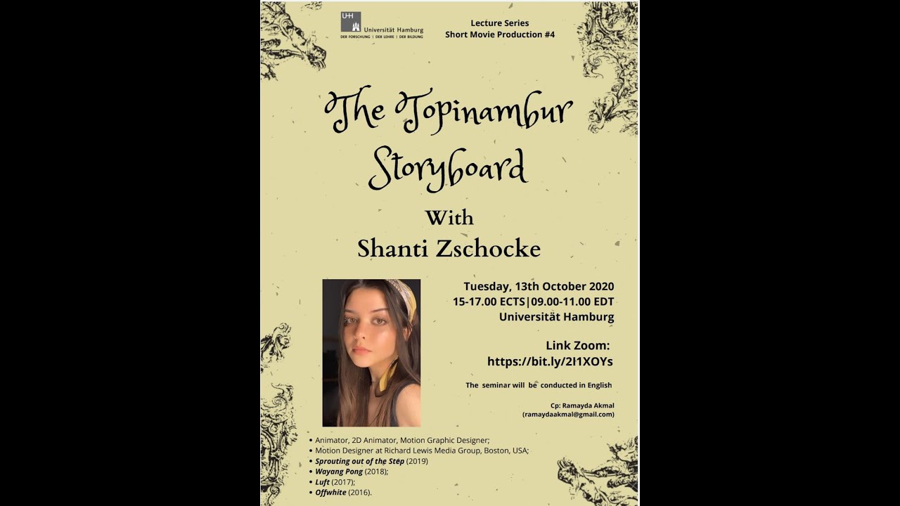 Lecture Series "Storyboarding". Speaker: Shanti M. Zschocke. Oct. 2020 - Universität Hamburg