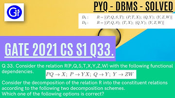 GATE 2021 CS SET1 Q33. Consider the relation R(P,Q,S,T,X,Y,Z,W) with following FD. [DBMS] [SOLVED!]