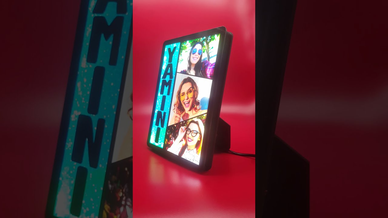 PERSONALISED 3 PHOTO COLLAGE GLOW IN DARK LED FRAME
