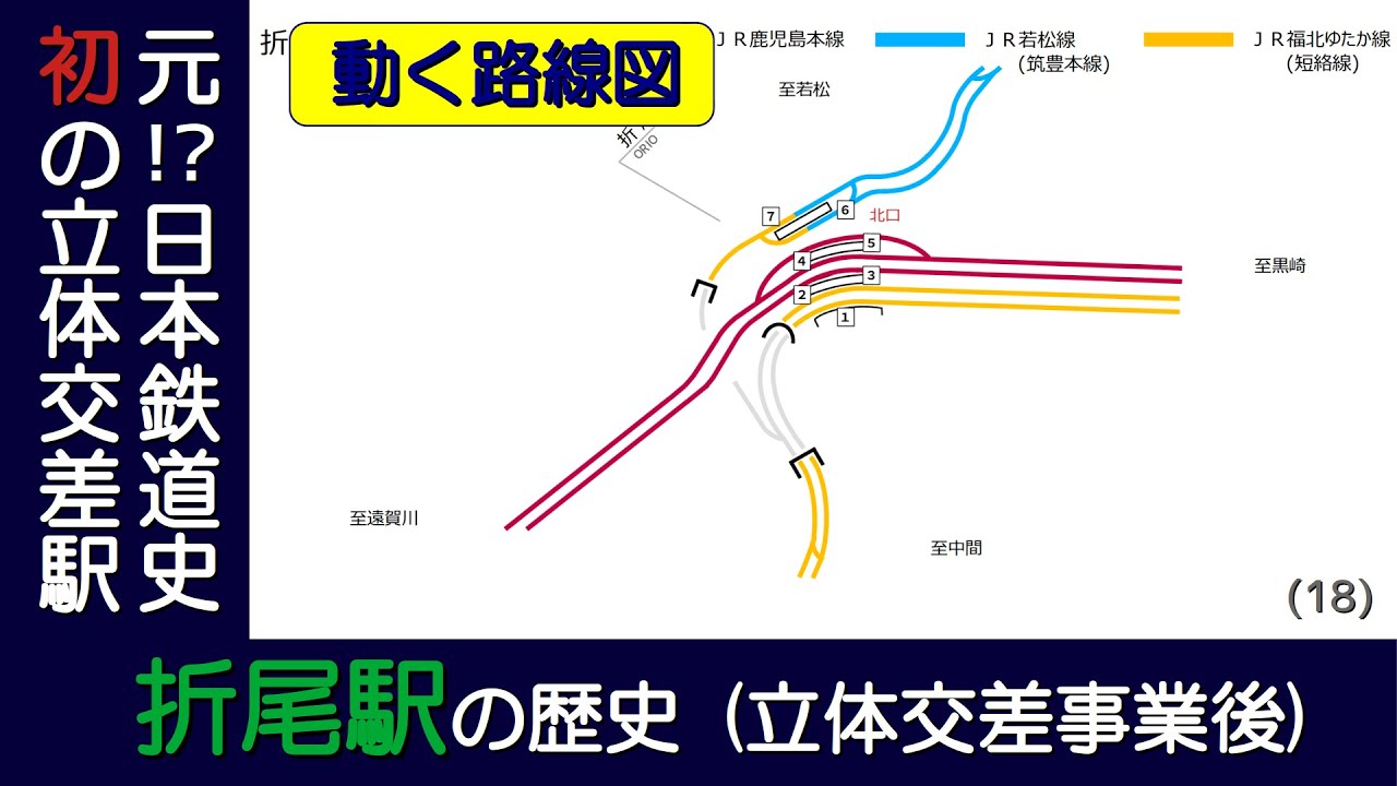 【折尾駅の歴史】開業から連続立体交差事業完了(予定)までの変遷を路線図で視覚化【動く路線図】
