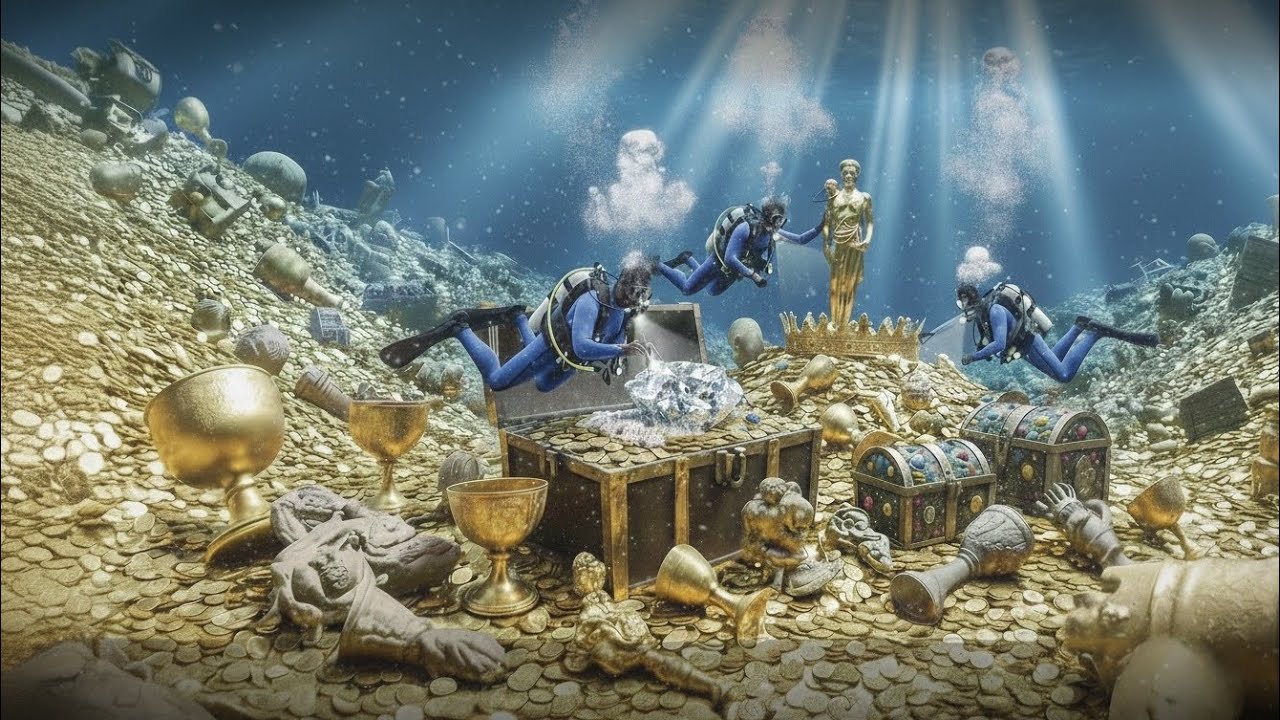 “Deep Sea Gold Treasure Uncovered 🏴‍☠️ | Divers in Blue Suits Explore Ancient Loot”