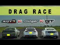 Dodge Challenger 392 Widebody vs Kia Stinger GT vs Ford Mustang GT IceWhite, drag and roll race.