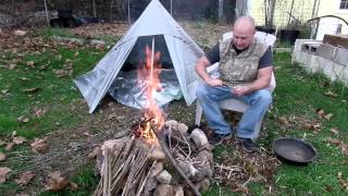 Charcloth fire and tarp tent