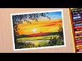 Oil pastel drawing for beginners | Scenery drawing of beautiful sunset in Hindi