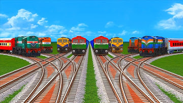 8 Colorful Diesel Trains Crossing On Crisscrossed Sharp Bend railroad Track #107 BeamNG.Drive