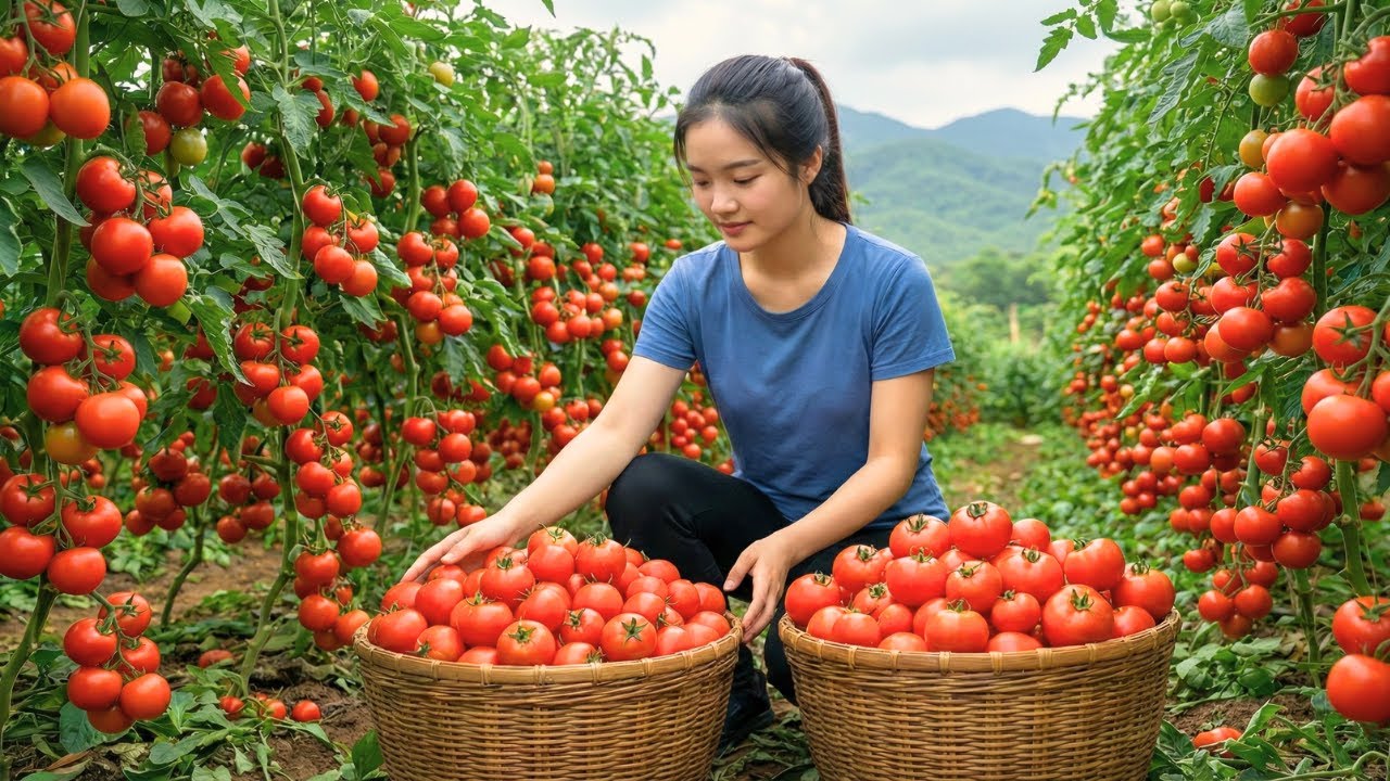 Harvesting Over 1,000 kg of Tomatoes to Sell at the Market and Taking Care of Baby Rabbits.