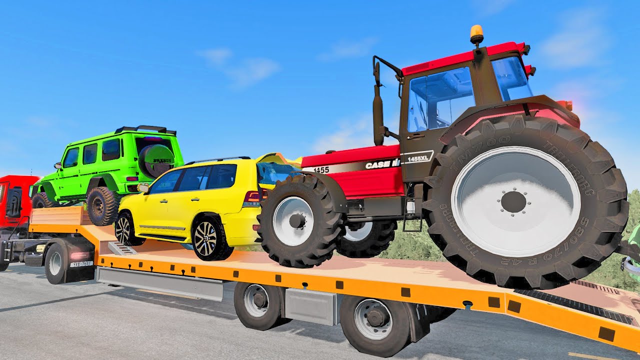 Flatbed Trailer McQueen - Transportation with Truck | Pothole vs Car - BeamNG.Drive #9