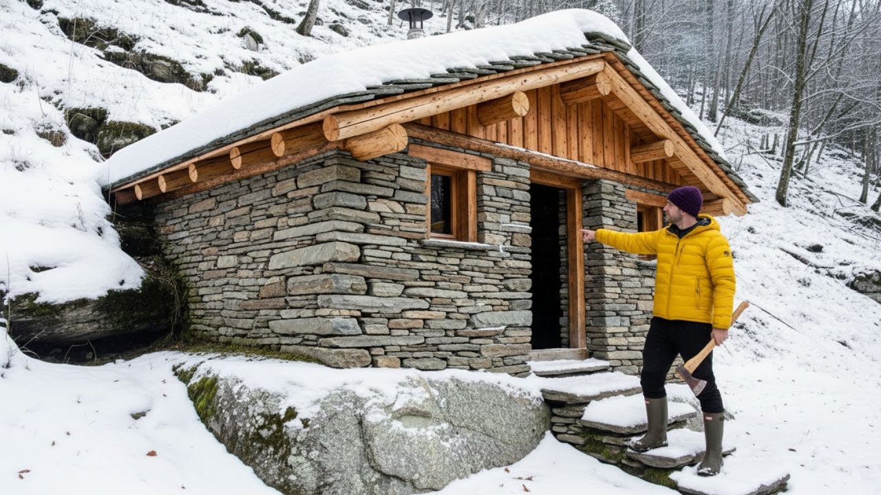 Building a House with Stone and Wood | 397 Days Alone in the Deep ...