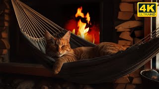Unwind and Recharge: Sleep to the Serenity of a Cat's Purr and Fireplace Sounds in a Cozy Winter Hut