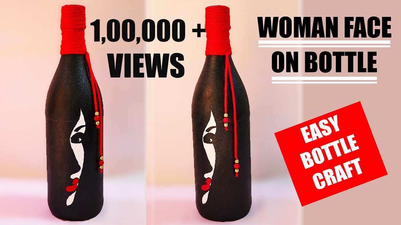Woman Face on Bottle/Easy Drawing on Bottle/Glass Bottle Craft/DIY ...