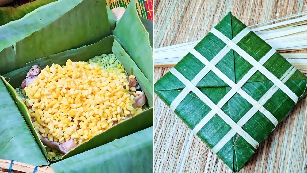 Cách gói bánh chưng bằng khuôn dùng lá chuối, cực dễ ai cũng gói được!!