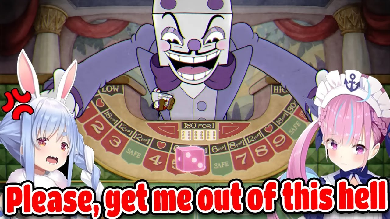 Pekora And Aqua Funny Reactions To King Dice Boss Fight In Cuphead Hololive【ENG SUB】