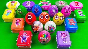 Rainbow SLIME: Looking Pinkfong, Cocomelon, Numberblocks, Alphablocks Dinosaur Eggs Coloring! ASMR