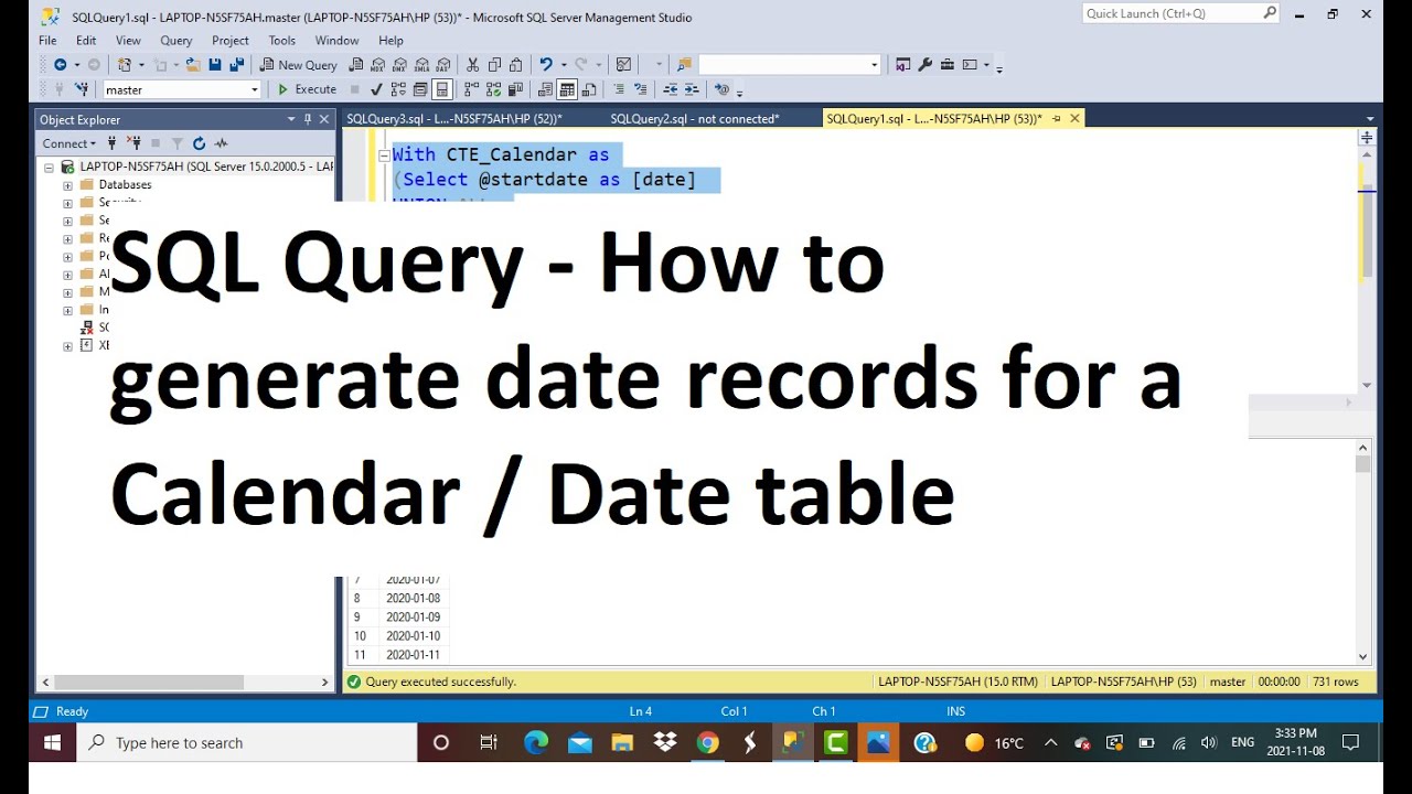 SQL Query How To Generate Date Records For A Calendar Table YouTube