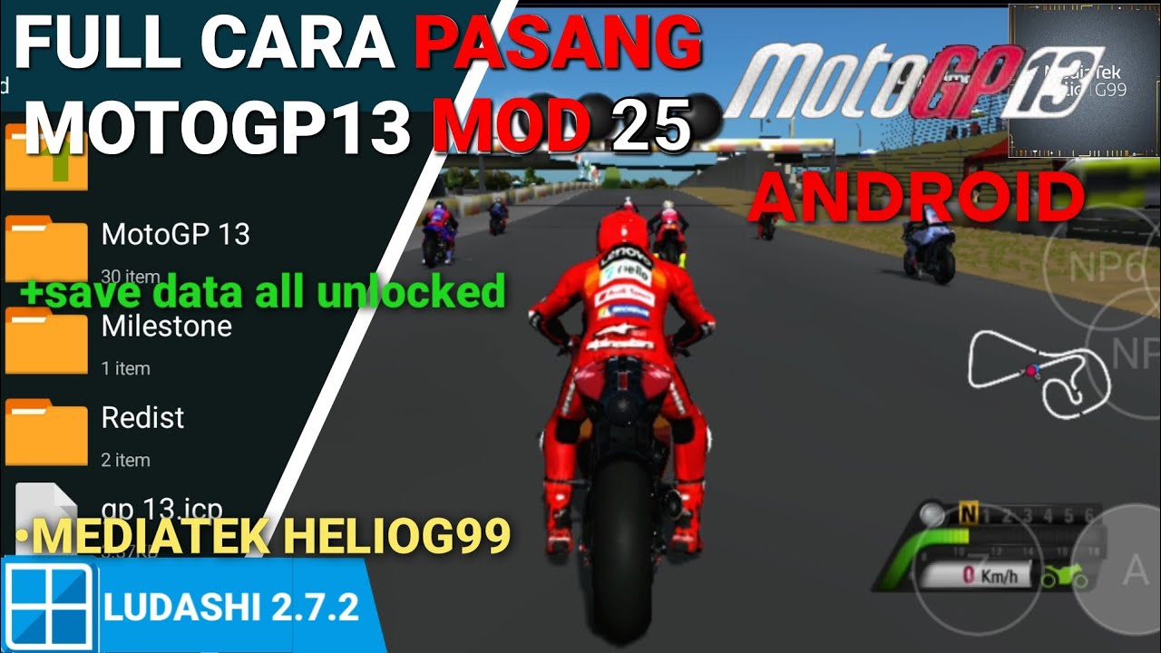 Full toturial install Motogp13 mod 25 + cara pasang save data all rider unlocked winlator ludashi