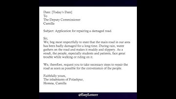 Application for Repairing a Damaged Road || Easy English Application Writing || Class 9-10 English