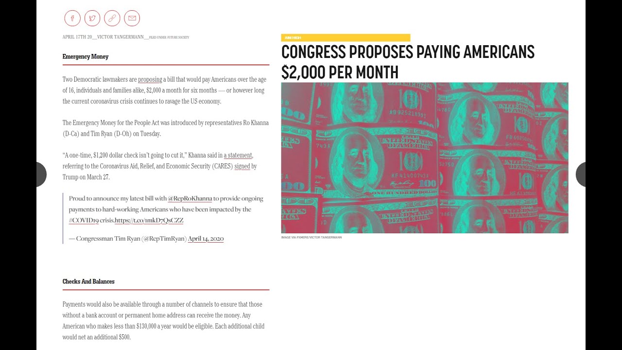 Congress Proposes Paying Americans 2000 Per Month YouTube