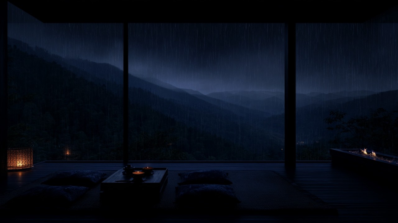 Heavy Rainfall After Dark (No Ads) | Misty Mountain Ambience for Deep Sleep