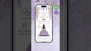 Wisteria Quinceañera Invitation Canva, Purple Sweet 15 &amp; 16 E-Invite, Animated, Music RSVP Countdown