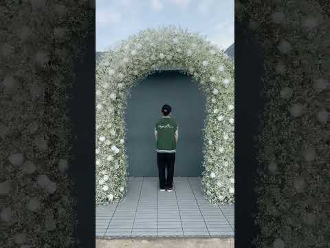 White Rose Babysbreath Wedding Arch Floral Row Arrangement #floraldesign #backdrop #stage #diy